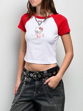 Hello Kitty® & Friends | A.LAB Hello Kitty Pink Ribbon White & Red Crop T-Shirt